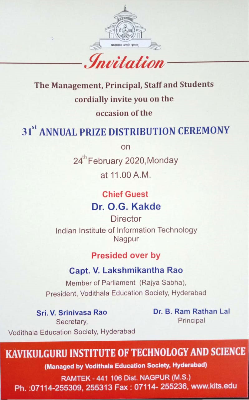 Invitation for 31st Annual Prize Distribution Ceremony