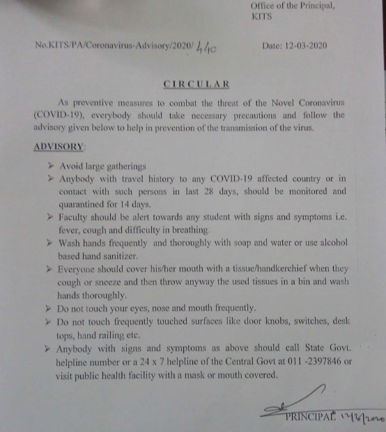 Advisory on Coronavirus 