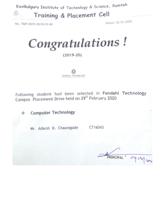 Congratulations to Students Placed in Fendahl Technology