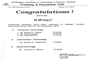 Congratulations to students placed in Infosys